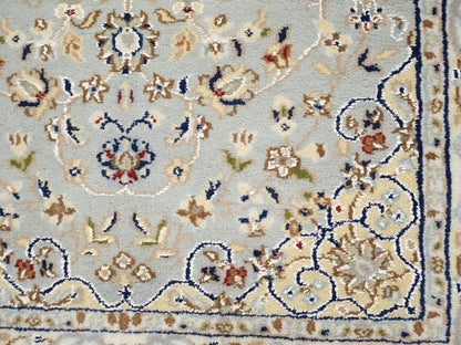 Hand-Knotted Light Blue Indo-Nain Runner Rug 3X10