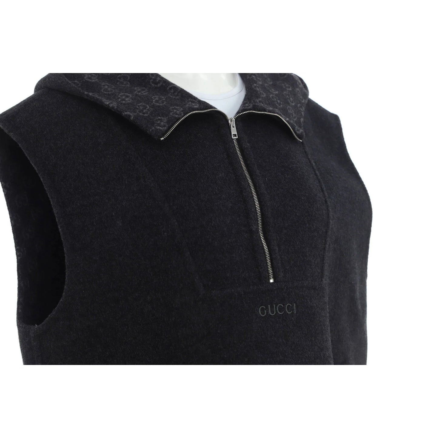 Gucci Women'S Logo Zip Hooded Vest Wool Blend