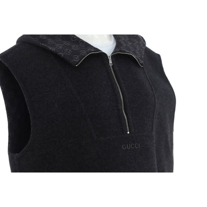 Gucci Women'S Logo Zip Hooded Vest Wool Blend