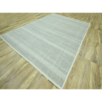 10'1"X13'9" Gray Wool Rug Distressed & Oxidized Grass Design Hand Knotted