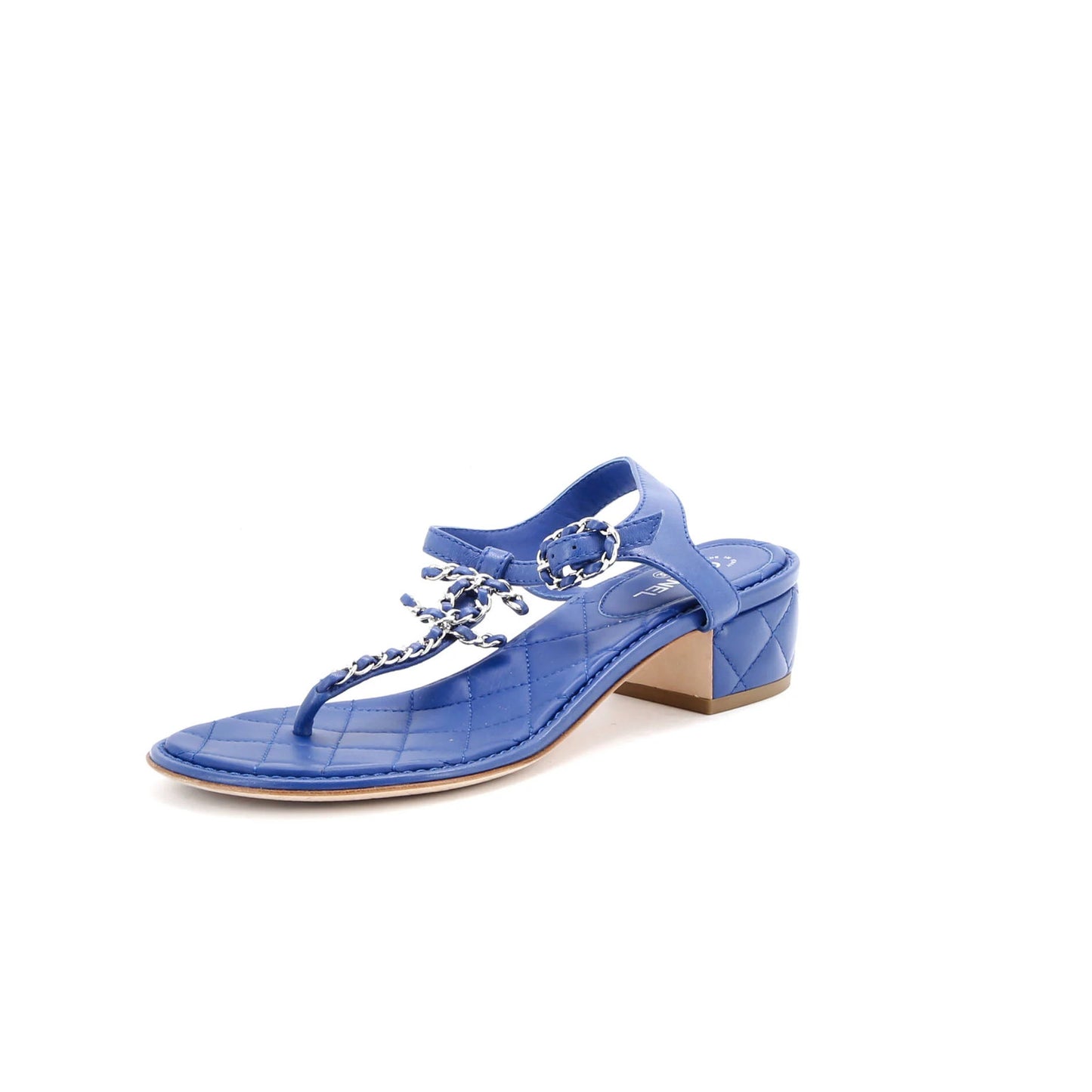 Chanel Women'S Cc Chain T-Strap Sandals Quilted Leather