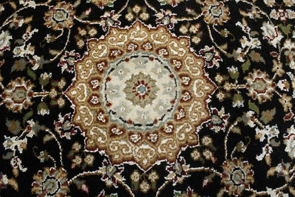 Handmade Indo-Nain Oriental Runner Rug 3X12 ft Black Floral Wool Carpet Hallway