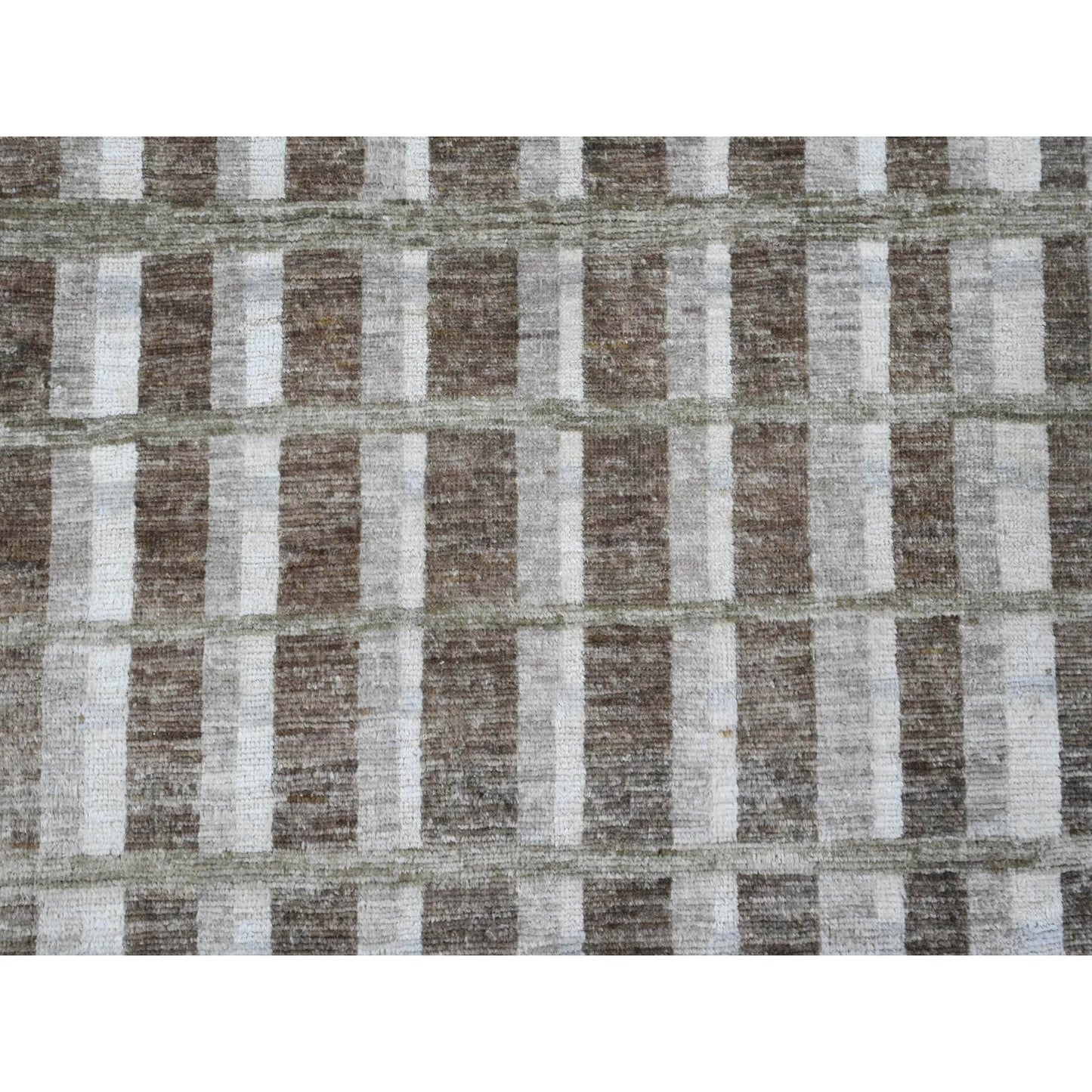 8'X9'9" Brown Bauhaus Inspired Line Design Hand Knotted Soft Wool Rug