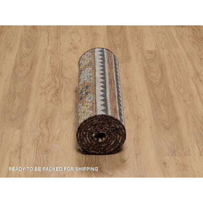 2'6"X9'10" Oyster Gray Southwest Design Hand Knotted Pure Wool Runner Rug
