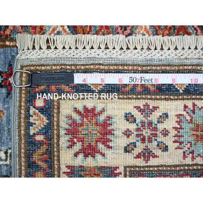 2'7"X19'6" Dodger Blue Super Kazak Hand Knotted Geometric Xl Runner Rug