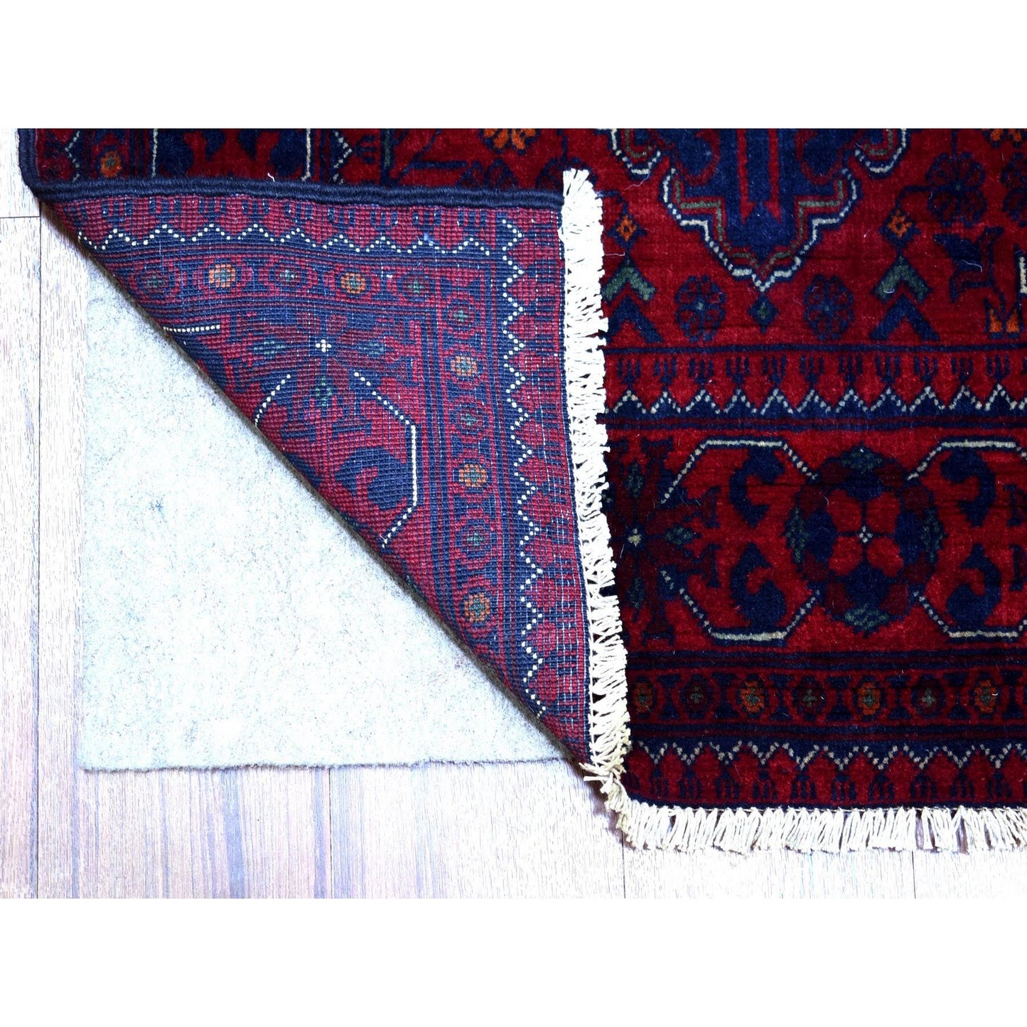 2'8"X12'6" Deep Red Hand Knotted Afghan Khamyab Pure Wool Runner Rug
