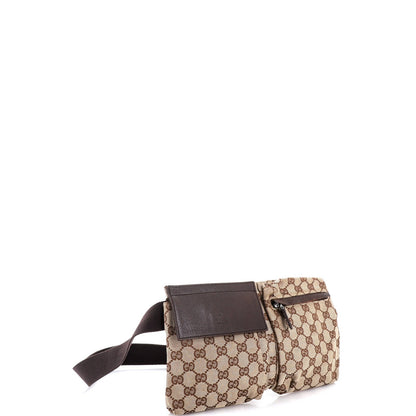 Gucci Vintage Double Belt Bag Gg Canvas With Leather