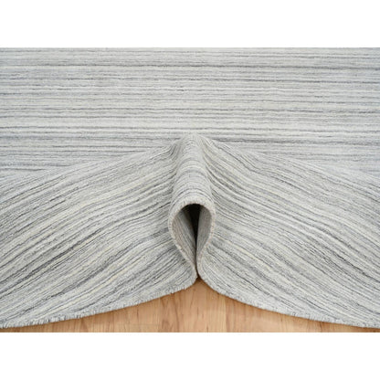 12'X12' Gray Hand Loomed Undyed Natural Wool Modern Design Round Rug