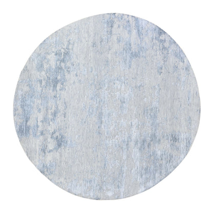 7'10"X7'10" Round Abstract Wool & Silk Denser Weave Hand Knotted Rug