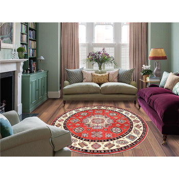8'X8' Red Special Kazak Pure Wool Hand Knotted Round Oriental Rug