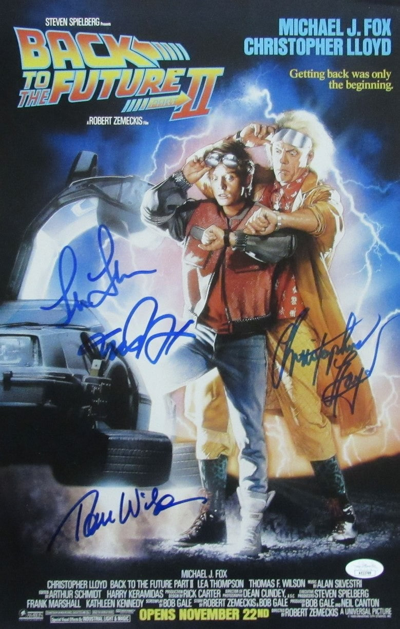Michael J Fox/Lloyd/Thompson/Wilson (4)Signed 11X17 Photo Back To Future Jsa 099