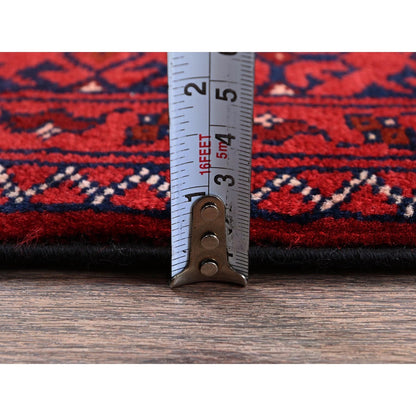 2'2"X4' Red Hand Knotted Afghan Khamyab Tribal Design Pure Wool Sample Rug