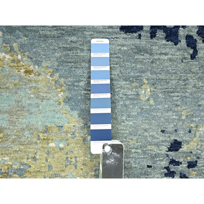 2'6"X10' Gray Abstract Design Hand Knotted Wool Densely Woven Runner Rug