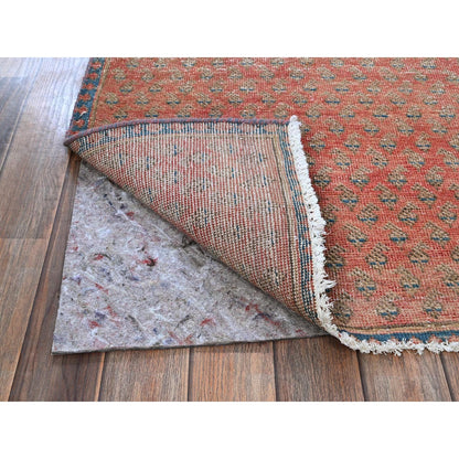 2'3"X9' Blush Red Vintage Zoroastrian Tebraz Hand Knotted Wool Runner Rug