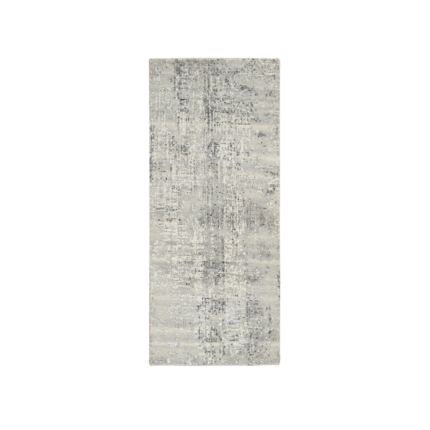 2'7"X6' Light Gray Natural Wool Hand Knotted Modern Design Runner Rug