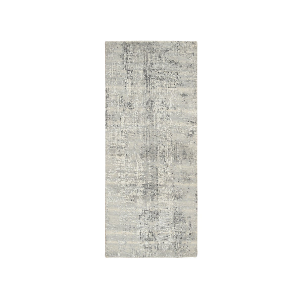 2'7"X6' Light Gray Natural Wool Hand Knotted Modern Design Runner Rug