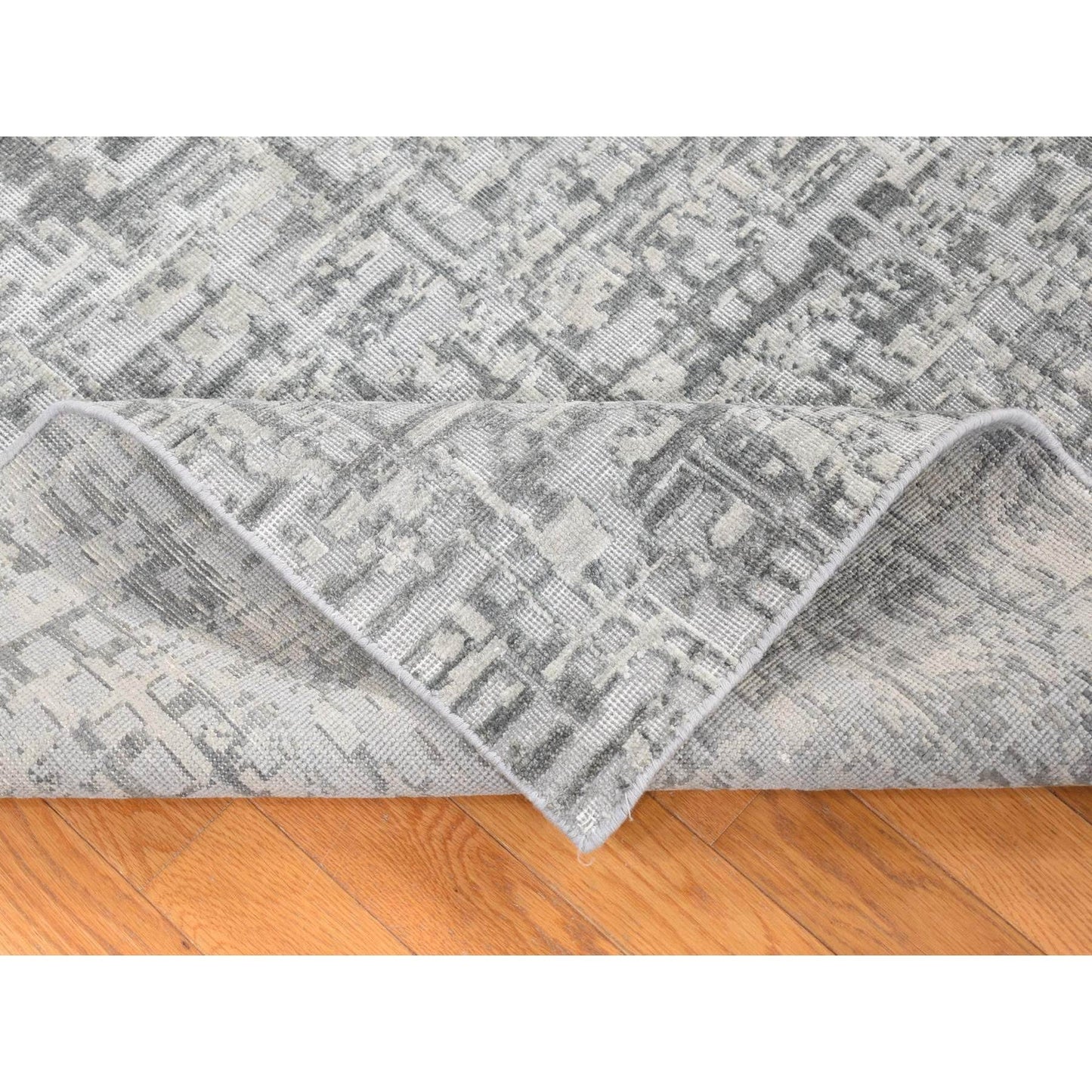 9'2"X12'3" Gray The Matrix Design Silk And Wool Hand Knotted Rug