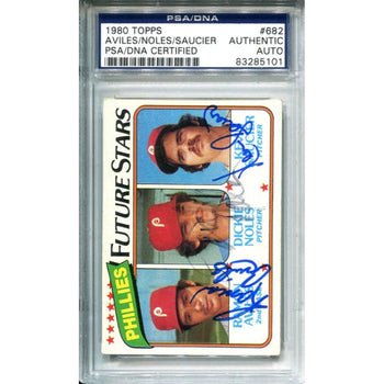 Ramon Aviles Dickie Noles & Kevin Saucier Autographed 1980 Topps Card