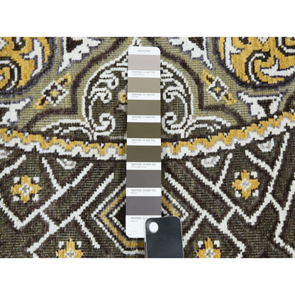 6'2"X6'2" Taupe-Brown Silk Mughal Inspired Hand Knotted Wool Round Rug