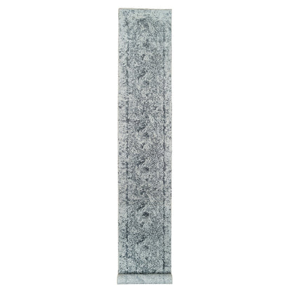 2'8"X20' Gray Wool/Silk Hand Knotted Zoroastrian Design Xl Runner Rug
