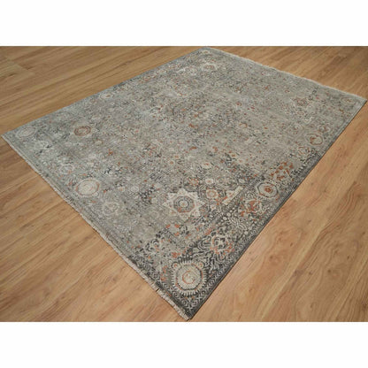 7'9"X10' Gray Broken And Erased Mamluk Design Hand Knotted 100% Wool Rug