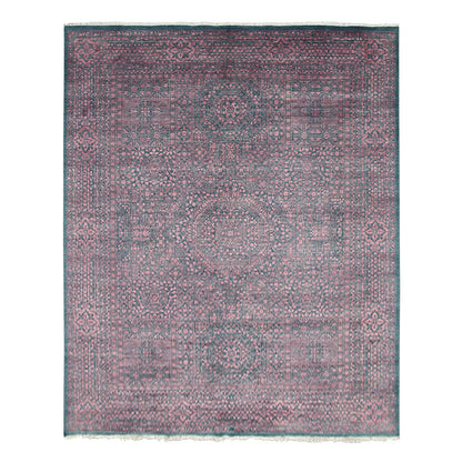 8'X9'9" Dark Green Obscured Mamluk Design Wool And Silk Hand Knotted Rug