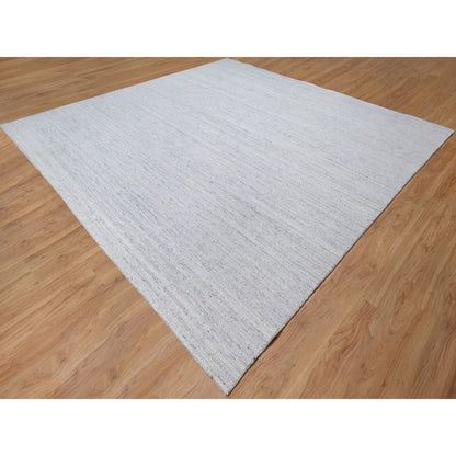 12'X12' Misty Gray Modern Striae Design Soft Wool Hand Loomed Square Rug