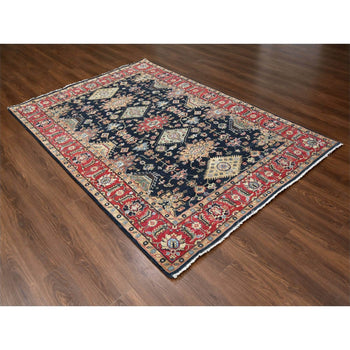 6'X9' Retro Black Hand Knotted Karjihooz Design Natural Wool Oriental Rug