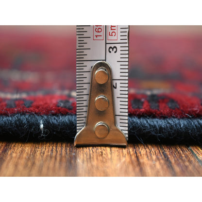 3'X9'6" Red Afghan Khamyab Shiny Wool Hand Knotted Wide Runner Rug