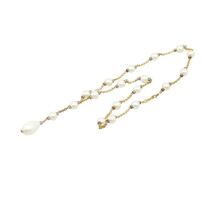 Chanel Large Pearl Necklace F Pearl Rhinestone