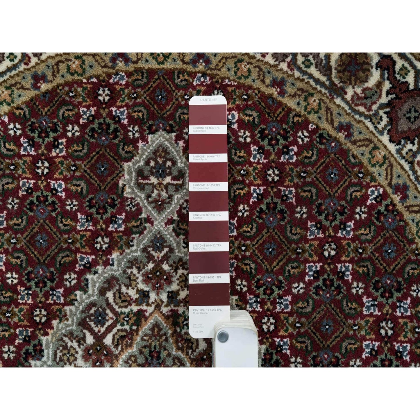 3'4"X3'4" Red Tebraz Mahi Design Wool Hand 175 Kpsi Knotted Round Rug