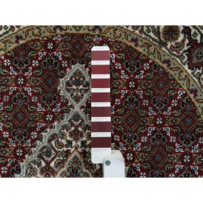 3'4"X3'4" Red Tebraz Mahi Design Wool Hand 175 Kpsi Knotted Round Rug