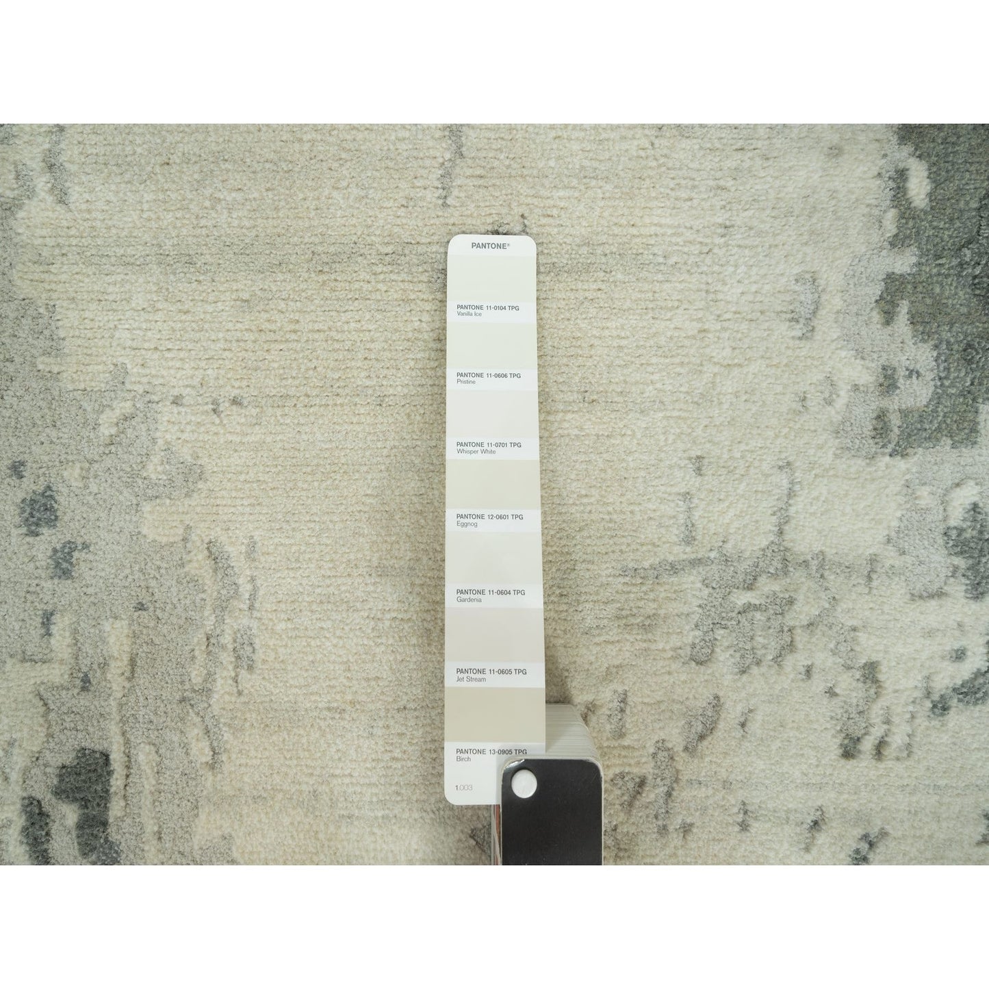 4'2X12' Iridium Black Hand Knotted Abstract Wool And Silk Wide Runner Rug