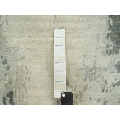 4'2X12' Iridium Black Hand Knotted Abstract Wool And Silk Wide Runner Rug