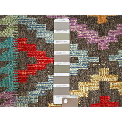 2'9"X9'10" Taupe Afghan Kilim Pure Wool Flat Weave Hand Woven Runner Rug
