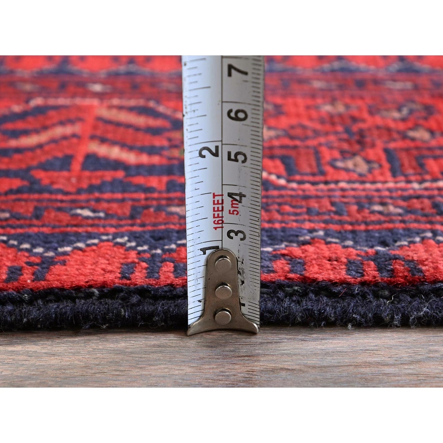 2'9"X3'10" Red Afghan Khamyab Geometric Pattern Soft Wool Hand Knotted Rug