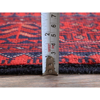 2'9"X3'10" Red Afghan Khamyab Geometric Pattern Soft Wool Hand Knotted Rug