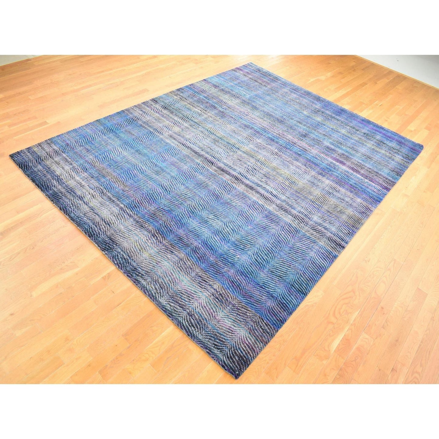 9'X12'2" Colorful Modern Leaf Design Silk And Wool Hand Knotted Rug