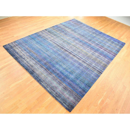 9'X12'2" Colorful Modern Leaf Design Silk And Wool Hand Knotted Rug