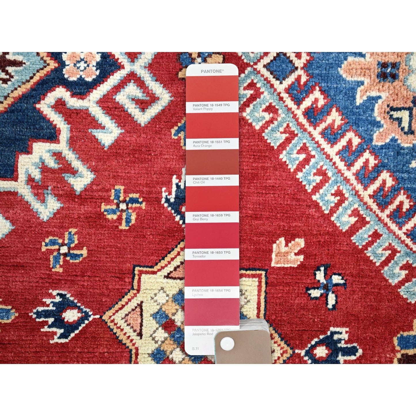 8'X8' Red Hand Knotted Densely Woven Wool Special Kazak Round Rug