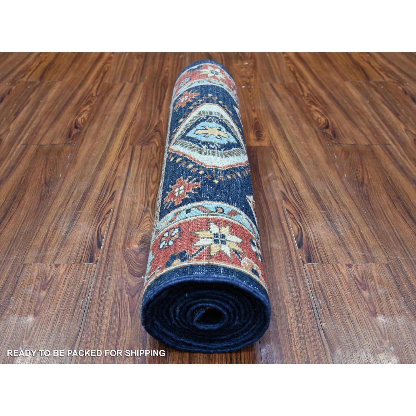 2'7"X11'8" Blue Karajeh Design Pure Wool Fine Aryana Runner Oriental Rug