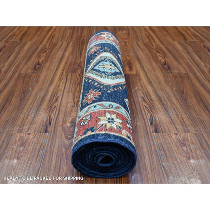 2'7"X11'8" Blue Karajeh Design Pure Wool Fine Aryana Runner Oriental Rug