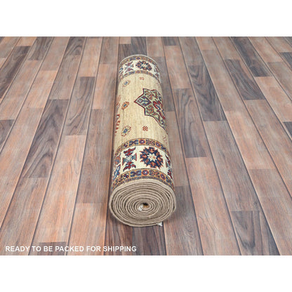 2'7"X13'6" Chamomile Afghan Super Kazak Wool Hand Knotted Rug