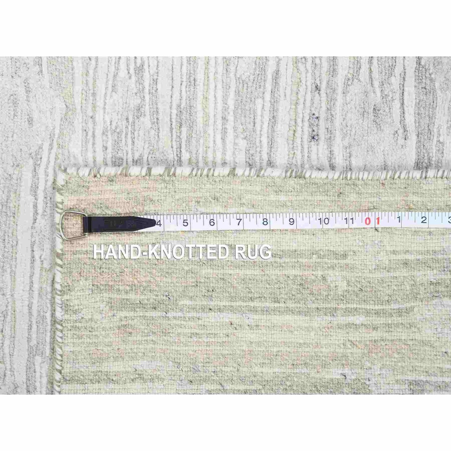 2'6"X9'9" Gray Modern Hand Knotted Hand Spun Natural Wool Runner Rug