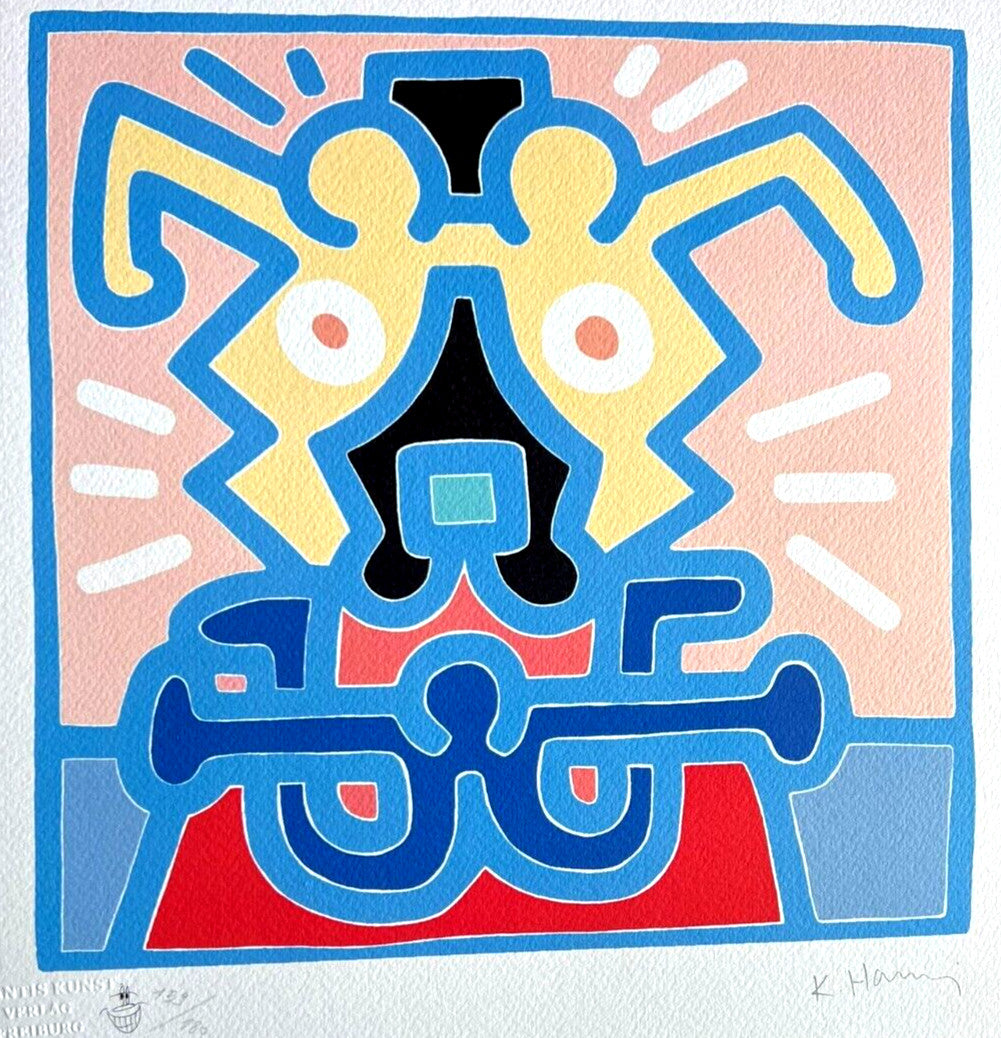 Keith Haring Lithograph From A Painting / Coa Signed In Pen / Numbered In Pencil