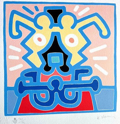 Keith Haring Lithograph From A Painting / Coa Signed In Pen / Numbered In Pencil