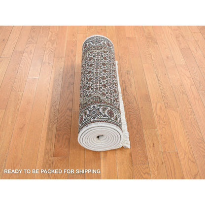 2'7"X11'10" Ivory Wool And Silk Tebraz Mahi Hand Knotted Runner Rug