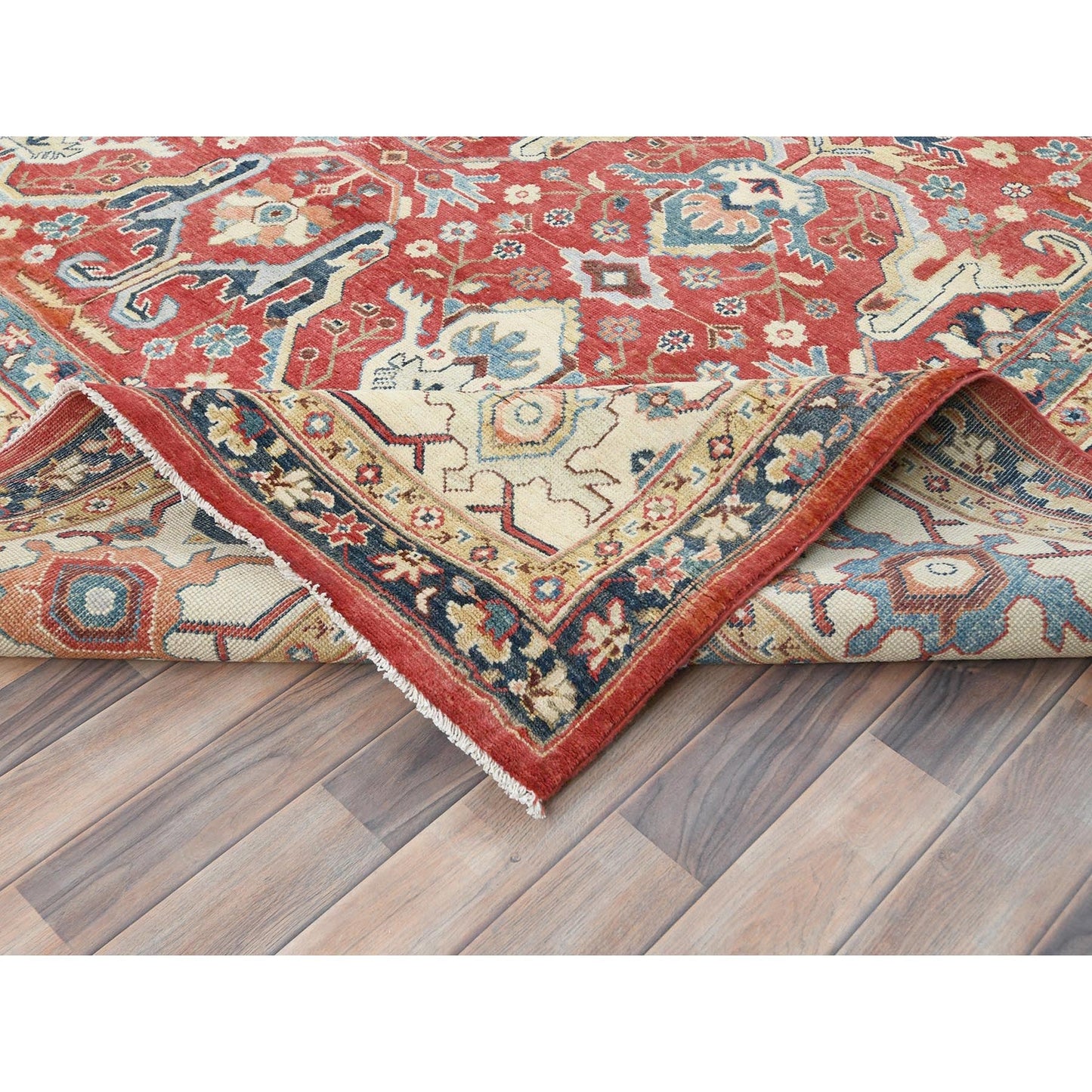 9'X12' Soft Red Pure Wool Hand Knotted Afghan Peshawar Garus Design Rug