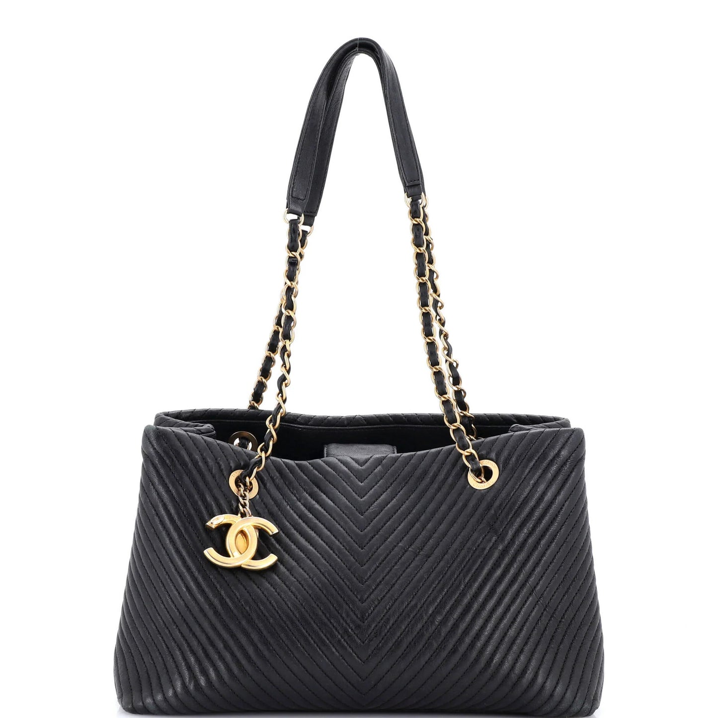 Chanel Medallion Charm Tote Chevron Wrinkled Lambskin Medium
