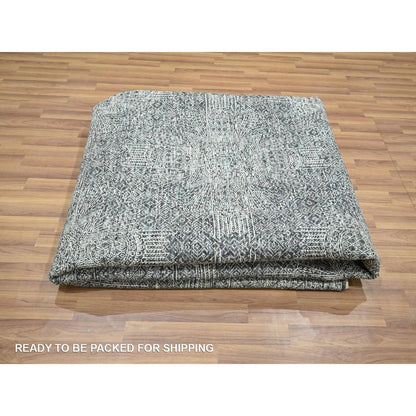 8'2"x10'2" Black Wool and Silk Intricate Star Design Hand Knotted Rug